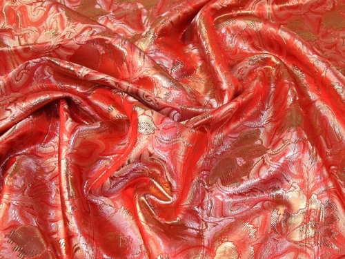 Deadstock Metallic Woven Brocade Fabric Coral