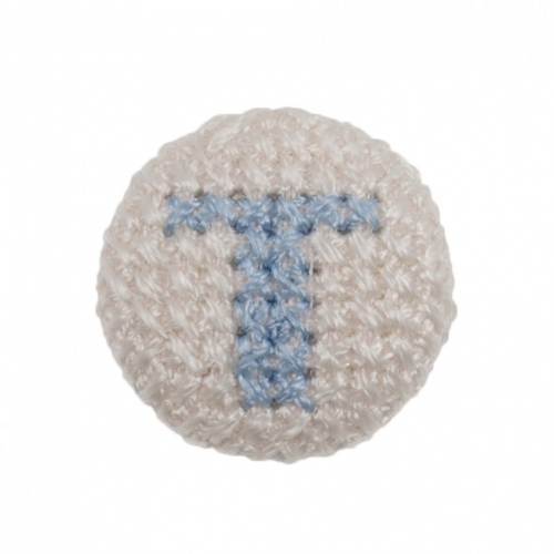Cross Stitch Alphabet Buttons Light Blue on Ivory Letter T