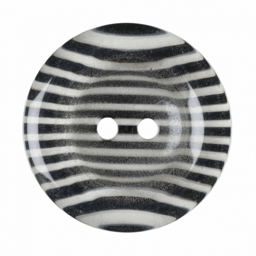 Hemline Round Stripy Buttons Black