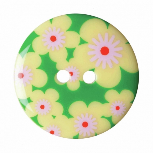 Hemline Round Floral Buttons Green/Yellow