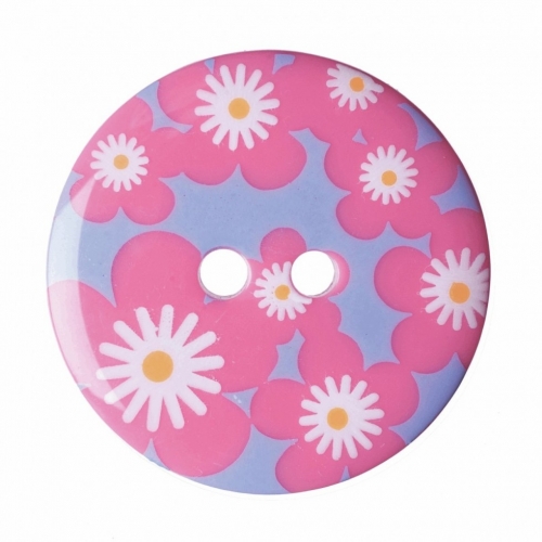 Hemline Round Floral Buttons Purple/Pink
