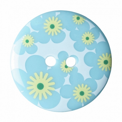 Hemline Round Floral Buttons Blues