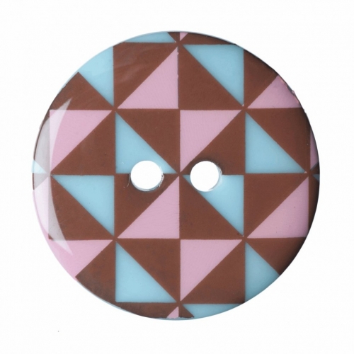 Hemline Round Geometric Buttons Pink/Blue/Brown