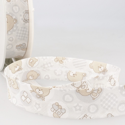 Stephanoise Teddy Bears Bias Binding Tape Light Grey