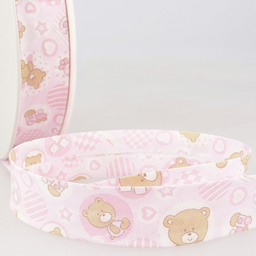 Stephanoise Teddy Bears Bias Binding Tape Light Pink