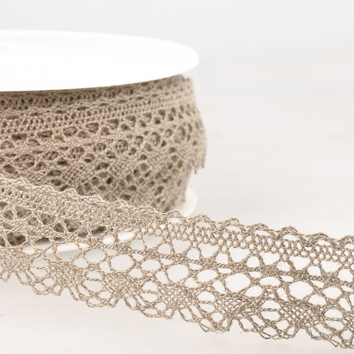 Stephanoise Linen Lace Trim Taupe