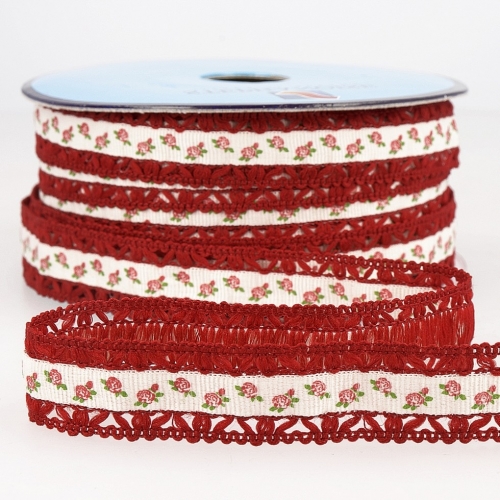 Stephanoise Floral Lace Trim Red