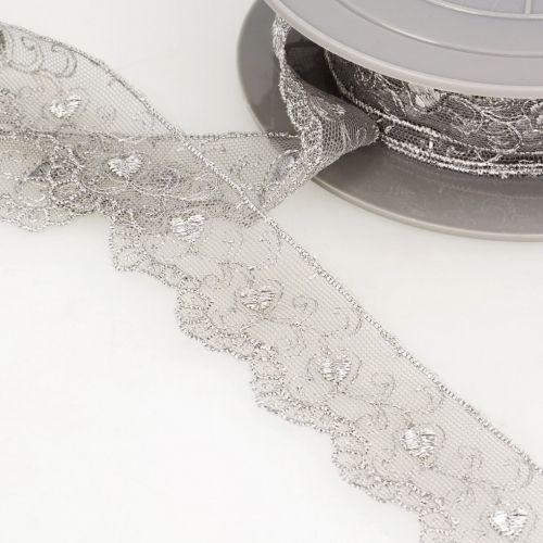 Stephanoise Embroidery Tulle Lace Trim Light Grey