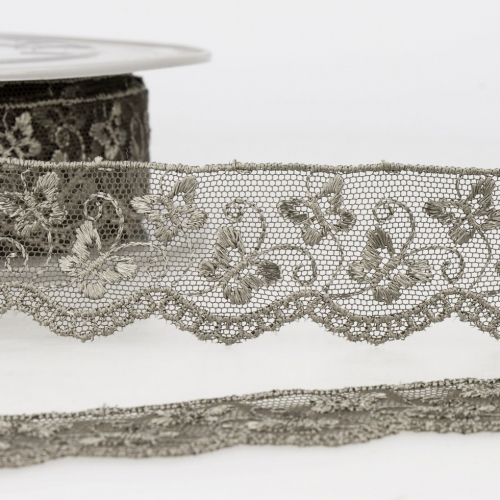 Stephanoise Embroidery Tulle Lace Trim Dark Grey