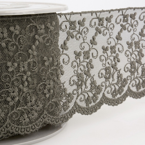 Stephanoise Embroidery Tulle Lace Trim Anthracite Grey