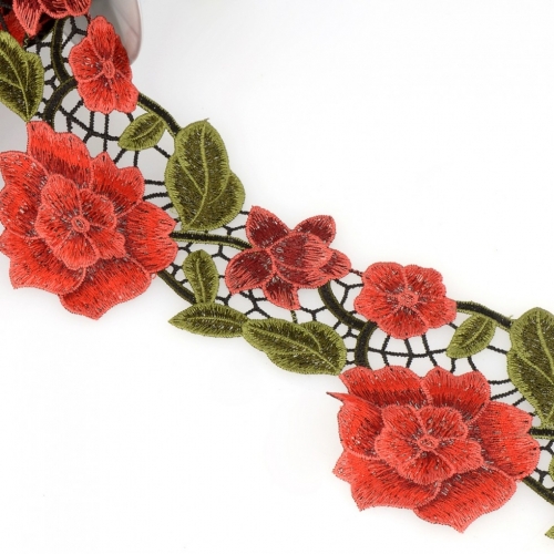 Stephanoise Guipure Lace Trim Red