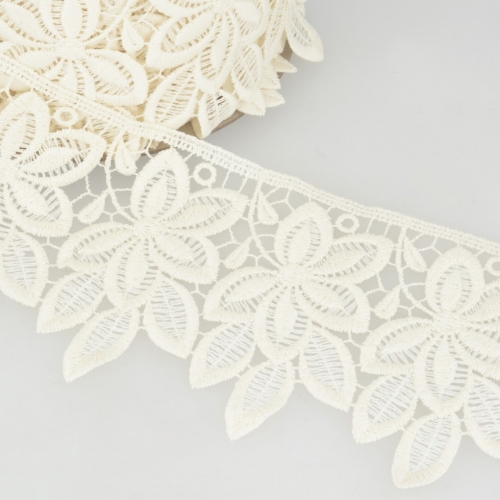 Stephanoise Guipure Lace Trim Linen White