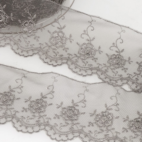 Stephanoise Valenciennes Lace Trim Medium Grey