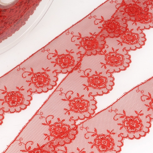 Stephanoise Valenciennes Lace Trim Red