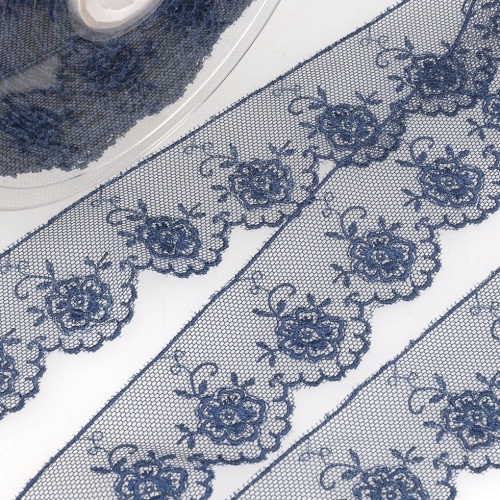 Stephanoise Valenciennes Lace Trim Navy Blue