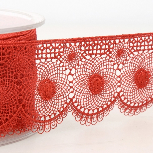 Stephanoise Embroidery Tulle Lace Trim Red