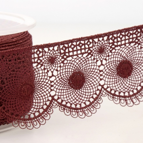 Stephanoise Embroidery Tulle Lace Trim Burgundy