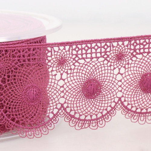 Stephanoise Embroidery Tulle Lace Trim Fuchsia Pink