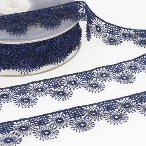 Stephanoise Embroidery Tulle Lace Trim Navy Blue