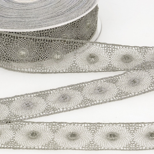Stephanoise Embroidery Tulle Lace Trim Medium Grey