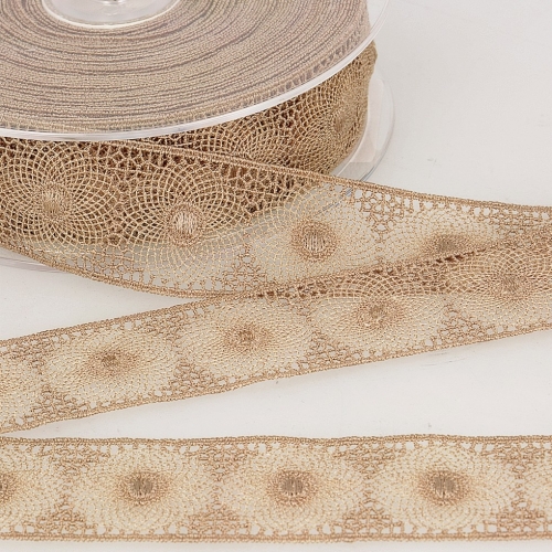 Stephanoise Embroidery Tulle Lace Trim Taupe