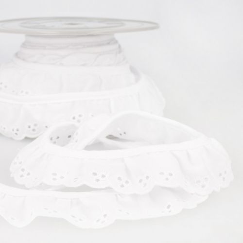 Stephanoise Broderie Anglaise Gathered Lace Trim White