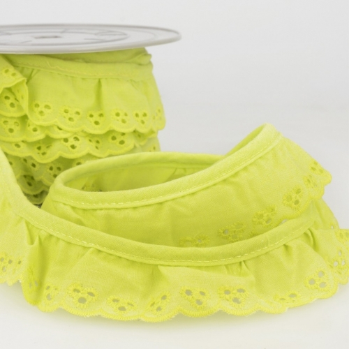 Stephanoise Broderie Anglaise Gathered Lace Trim Lemon Yellow