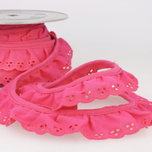 Stephanoise Broderie Anglaise Gathered Lace Trim Fuchsia Pink