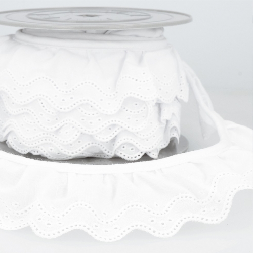 Stephanoise Eyelet Gathered Lace Trim White