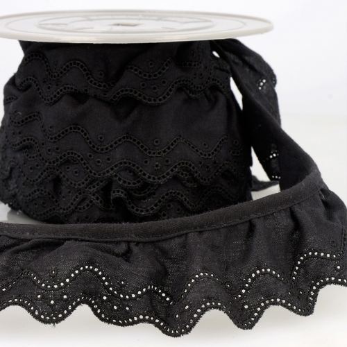 Stephanoise Eyelet Gathered Lace Trim Black