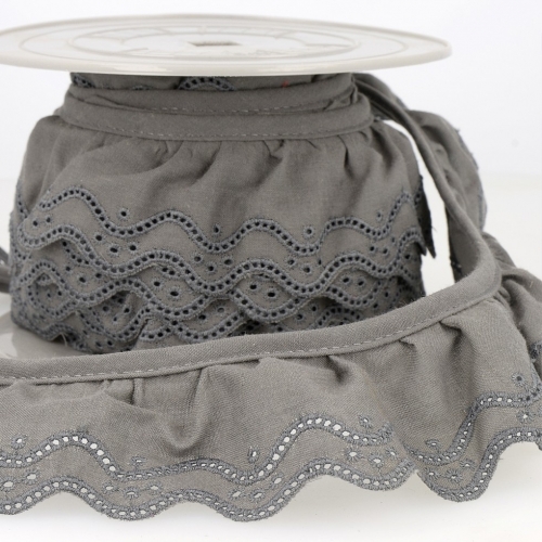 Stephanoise Eyelet Gathered Lace Trim Dark Grey