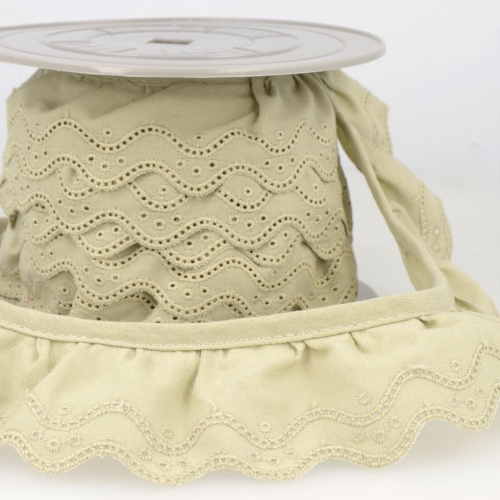 Stephanoise Eyelet Gathered Lace Trim Taupe