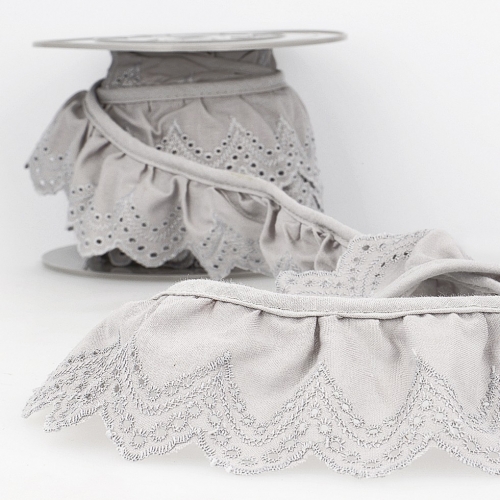 Stephanoise Eyelet Gathered Lace Trim Light Grey