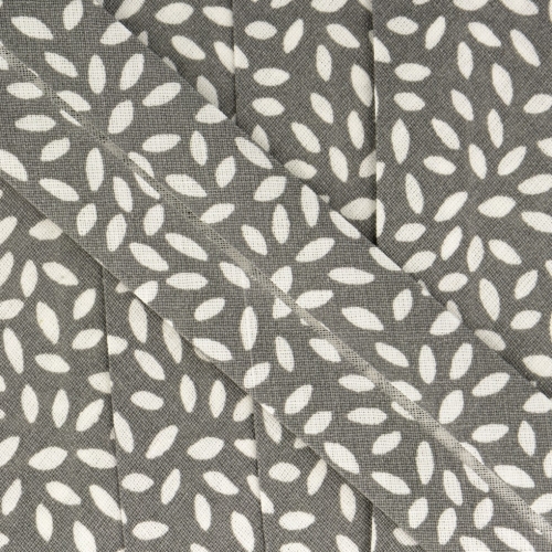 Stephanoise Leaves Bias Binding Tape Grey
