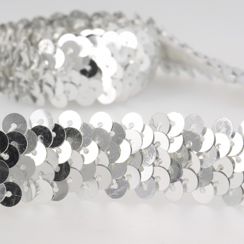 Stephanoise Stretch Sequin Trim White