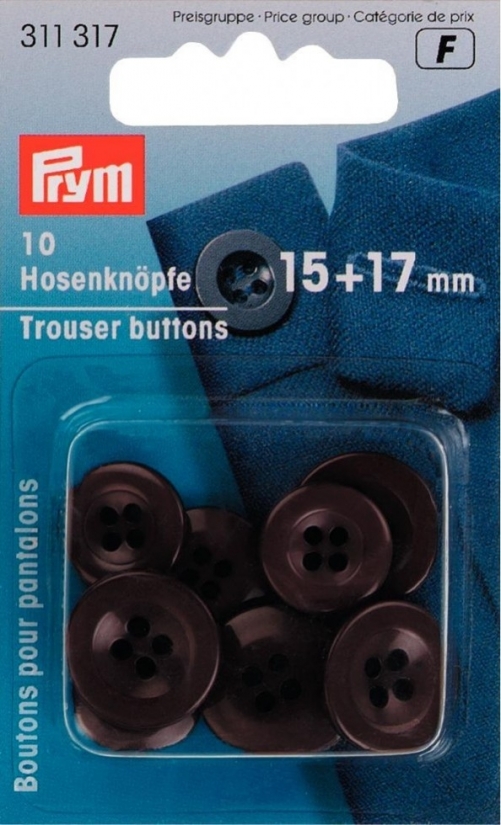 Prym Round Trouser Buttons Dark Brown