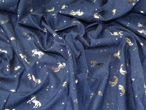 Deadstock Foiled Chambray Fabric Silver