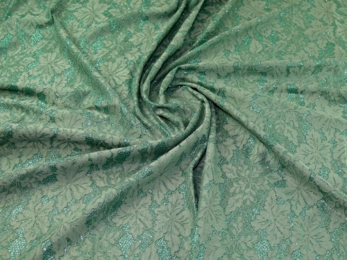 Deadstock Glitter Satin Lace Fabric Green