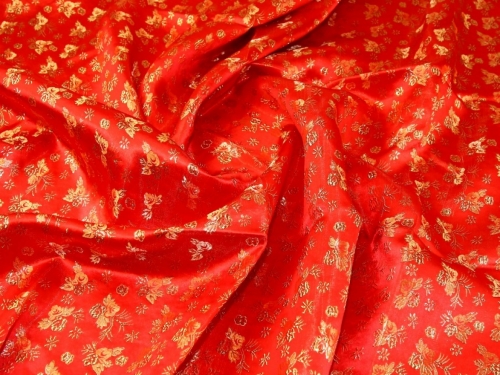 Deadstock Metallic Woven Brocade Fabric Red & Gold
