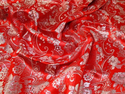 Deadstock Metallic Woven Brocade Fabric Red & Silver