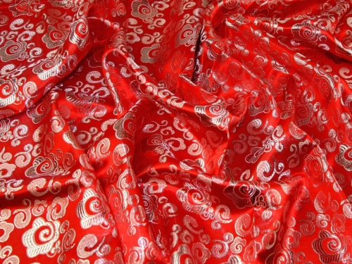 Deadstock Metallic Woven Brocade Fabric Red & Silver