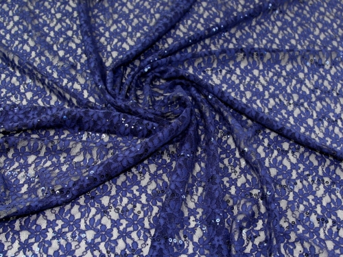 Deadstock Stretch Sequin Lace Fabric Navy