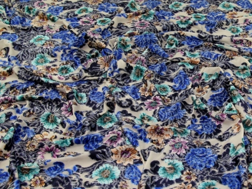 Deadstock Burn Out Velvet Stretch Knit Fabric Blue