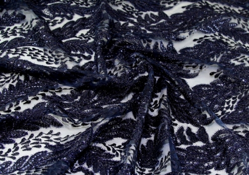 Deadstock Sequin Lace Fabric Navy