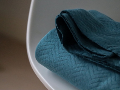 Mind The MAKER Organic Chevron Quilted Stretch Knit Fabric Peacock