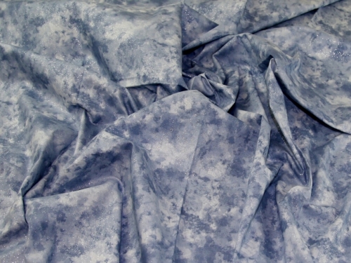 John Louden Metallic 100% Cotton Fabric Denim Blue