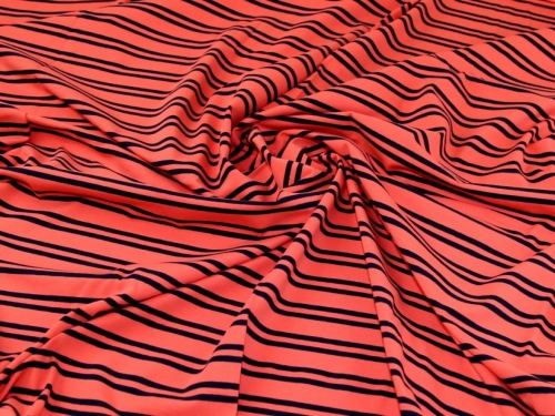 John Louden Cotton Jersey Stretch Knit Fabric Coral & Navy