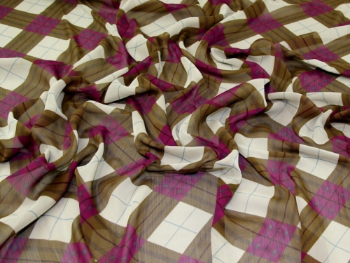 Deadstock Crinkle Sheer Chiffon Fabric Plum & Brown