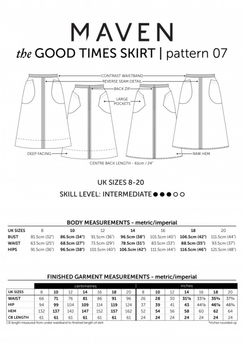 Maven Patterns Paper Sewing Pattern Good Times Skirt