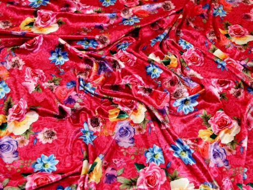Deadstock Velvet Stretch Knit Fabric Cerise Multi